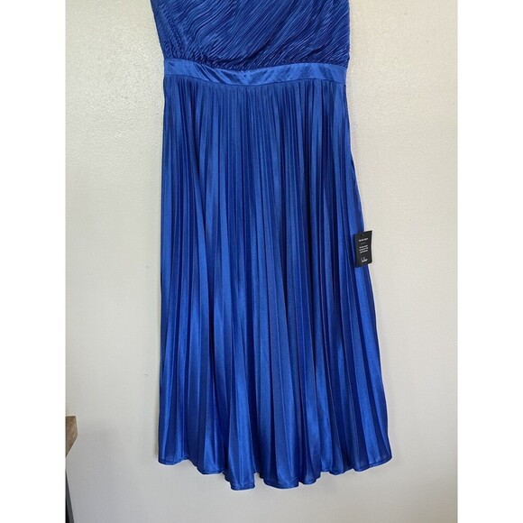 Lulu's Alluring Marvel Royal Blue Pleated Satin One-Shoulder Midi Dress LARGE - Picture 5 of 10